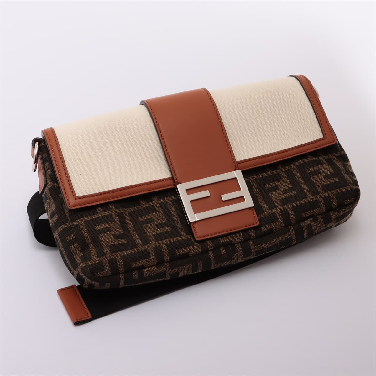 Fendi ZUCCa Canvas & leather 2way shoulder bag White x brown 7VA472