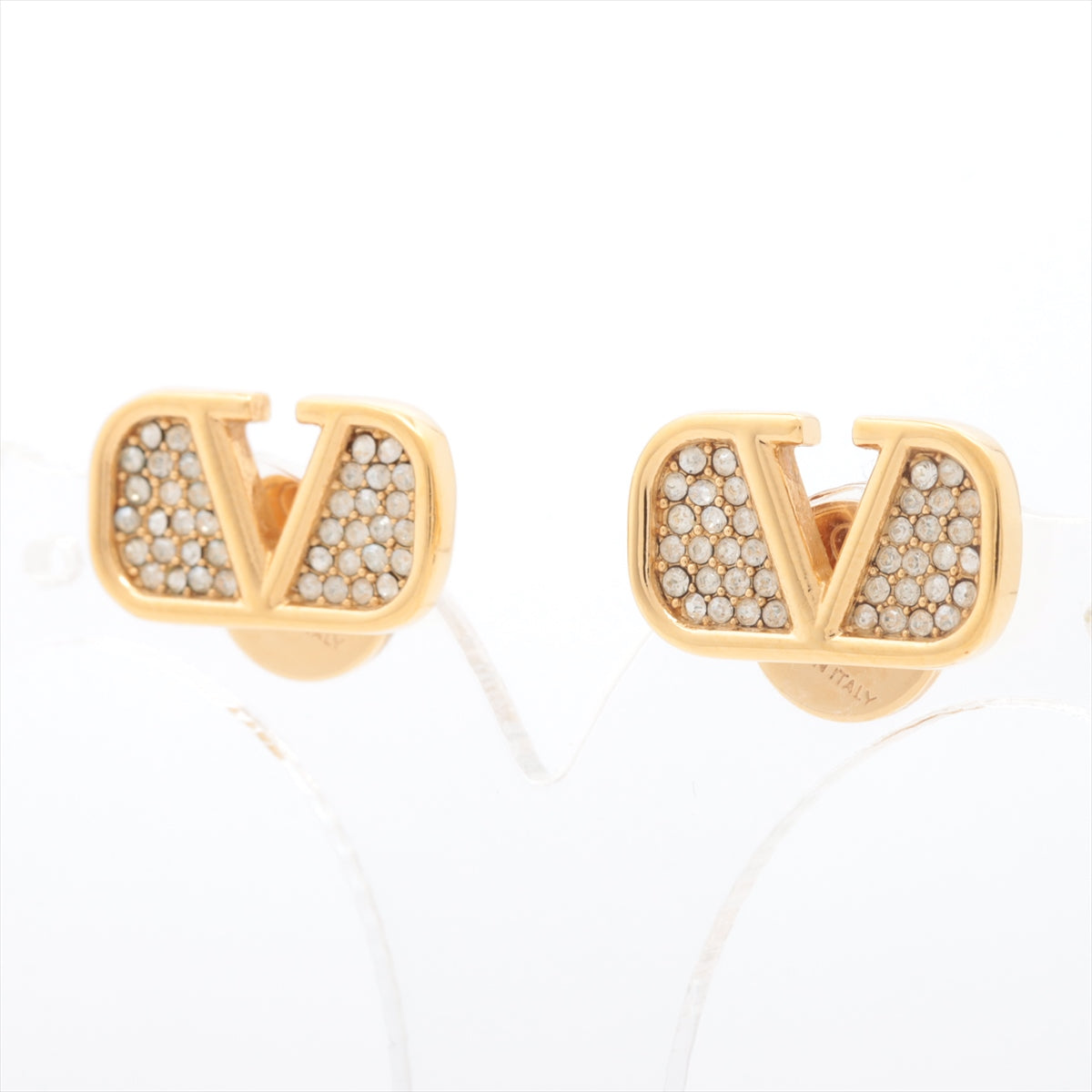 Valentino V logo Piercing jewelry (for both ears) GP×inestone Gold