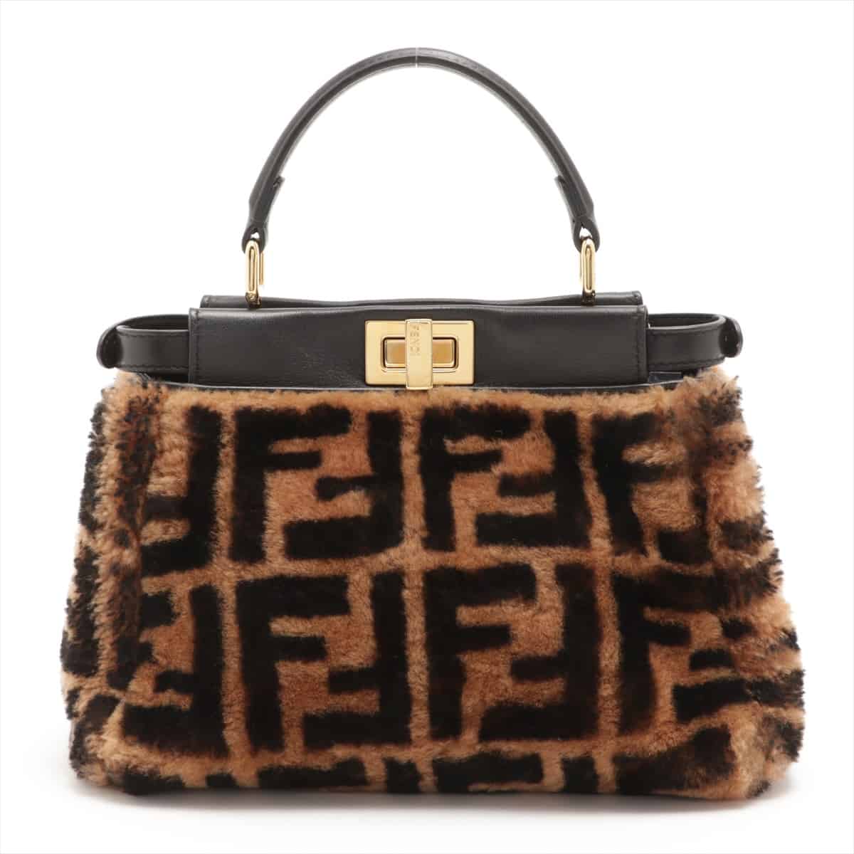 Fendi Mini Peek-a-boo ZUCCa Fur × Leather 2way handbag Brown 8BN244