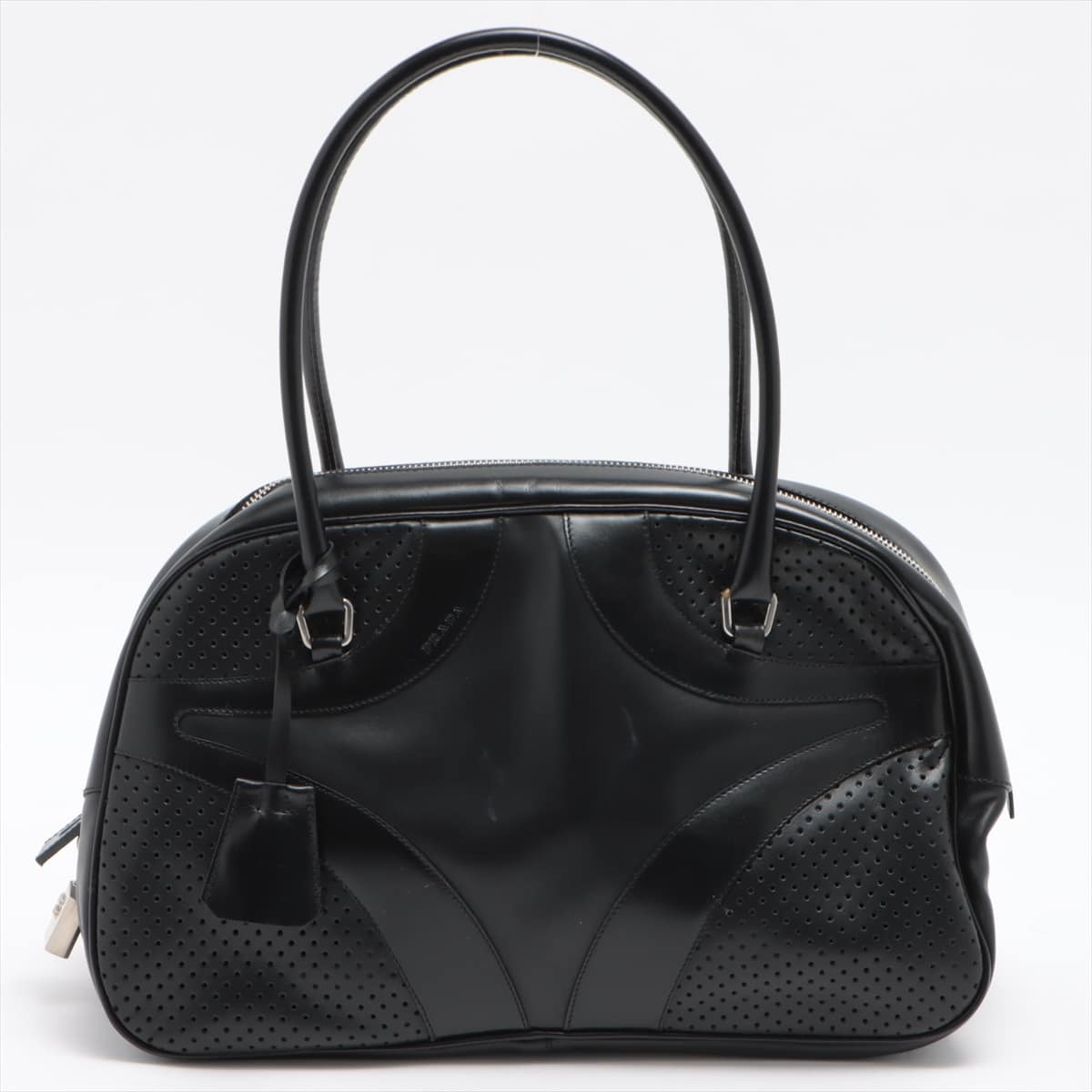 Prada Vittello Drive Bowling bag Punching leather Hand bag Black B10524