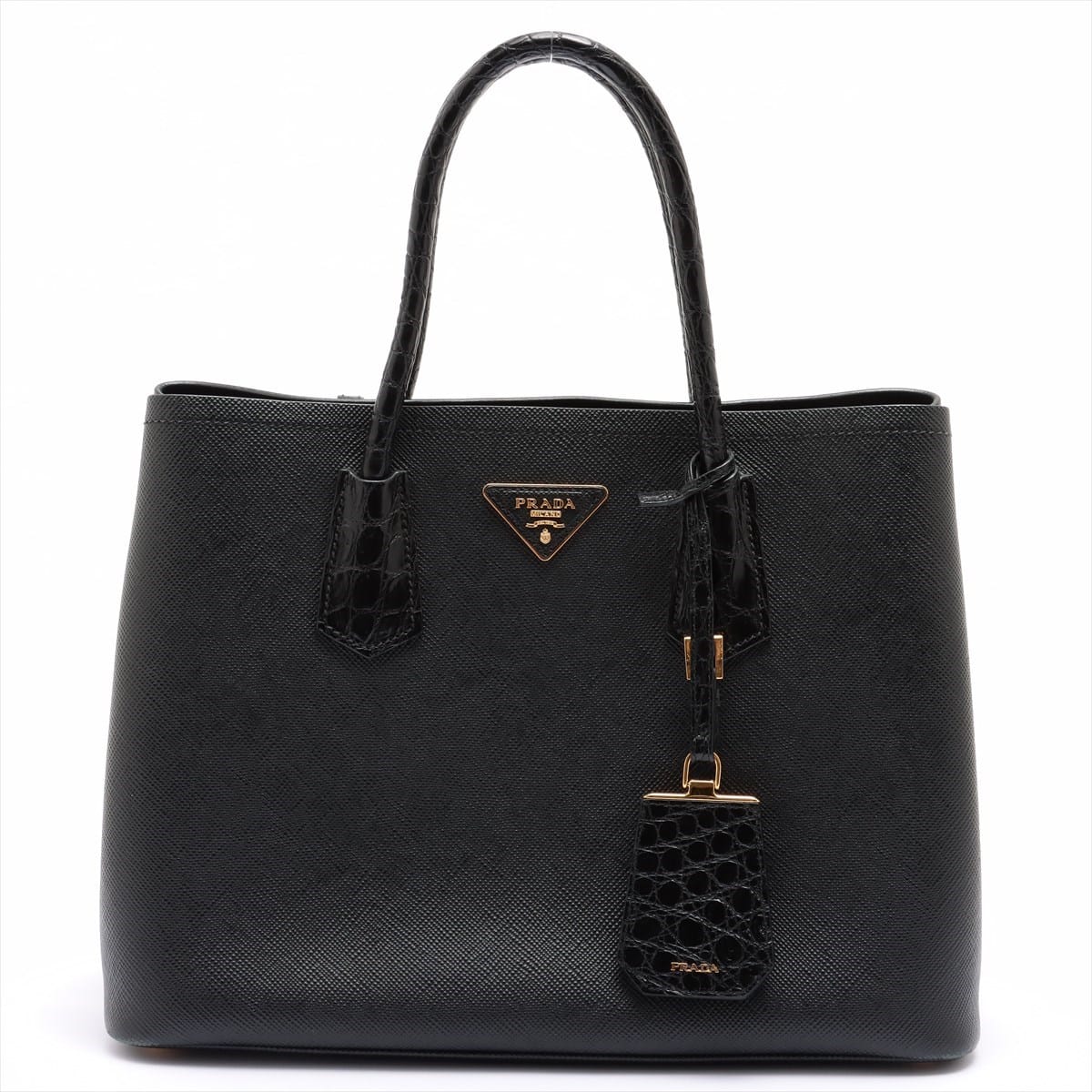 Prada Saffiano Cuir Leather Hand bag Black