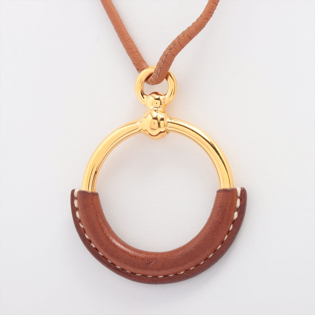 Hermès Loop Grand Necklace GP & Leather Gold x brown
