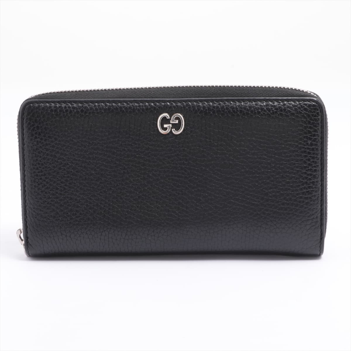 Gucci GG Metal 473928 Leather Round-Zip-Wallet Black