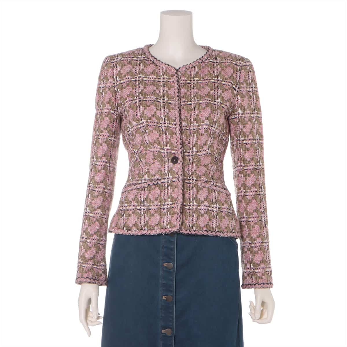 Chanel 03P Tweed Collarless jacket 36 Ladies' Pink