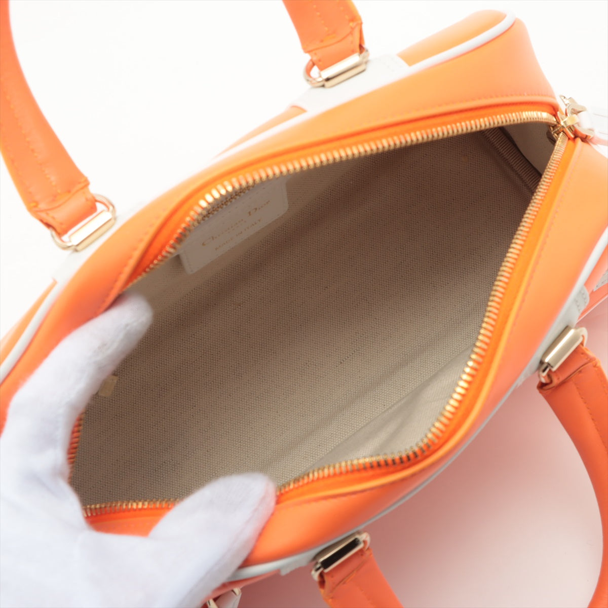 Christian Dior Bowling bag Leather 2way handbag Orange