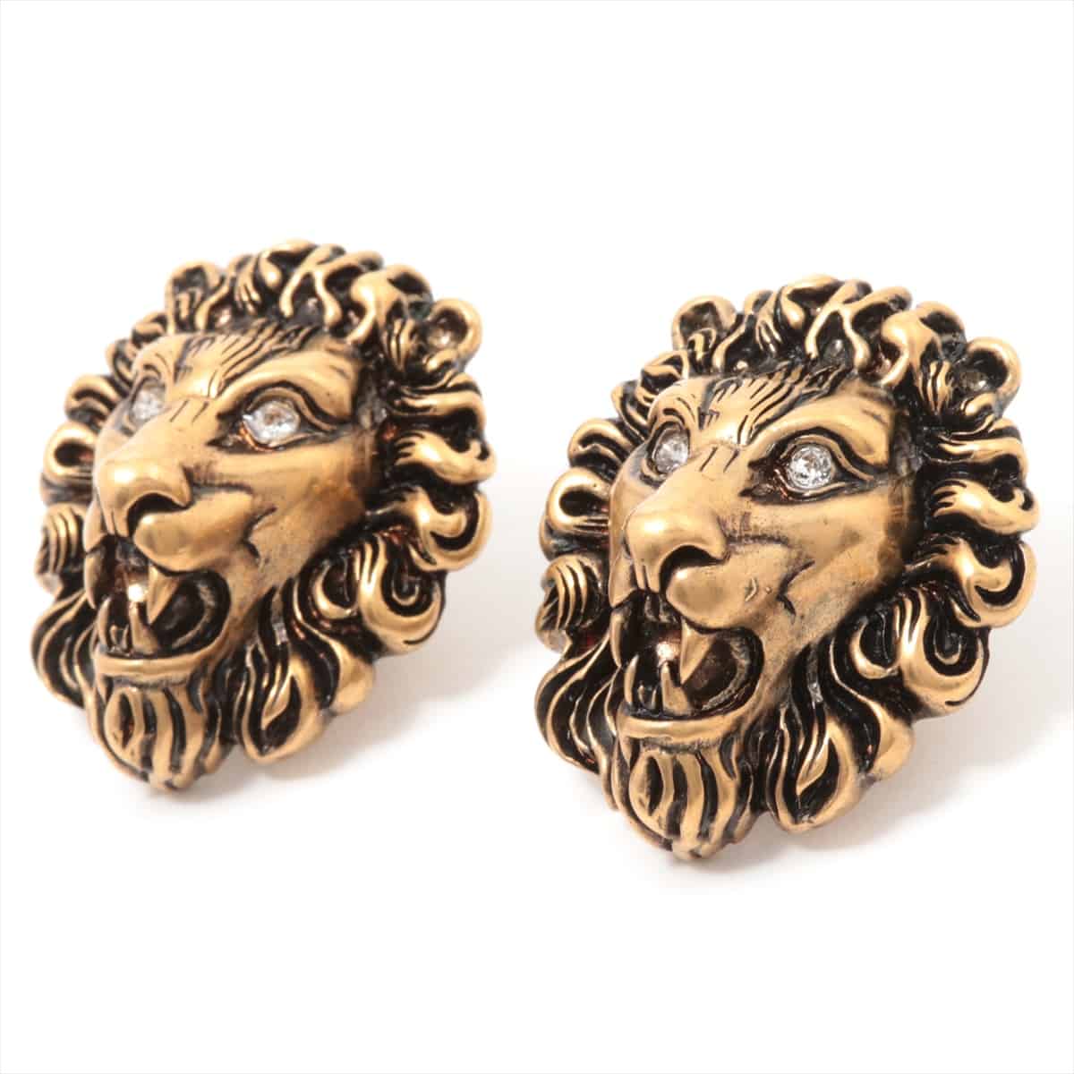 Gucci Lion Head Earrings (for both ears) GP Gold Rhinestone