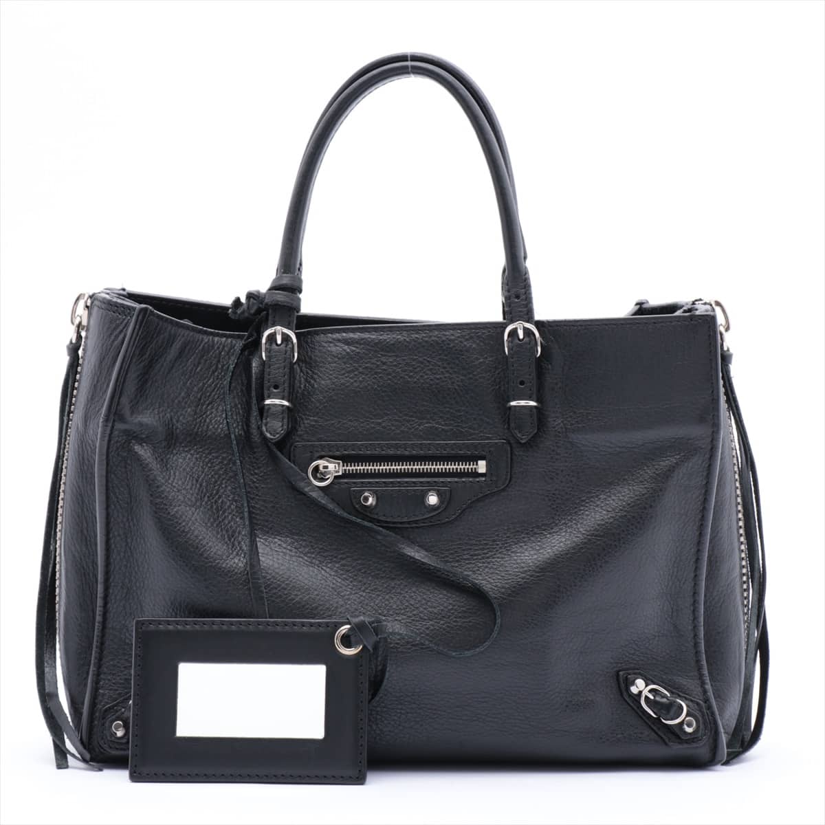 Balenciaga Papier Mini Leather 2way handbag Black 370926 With mirror