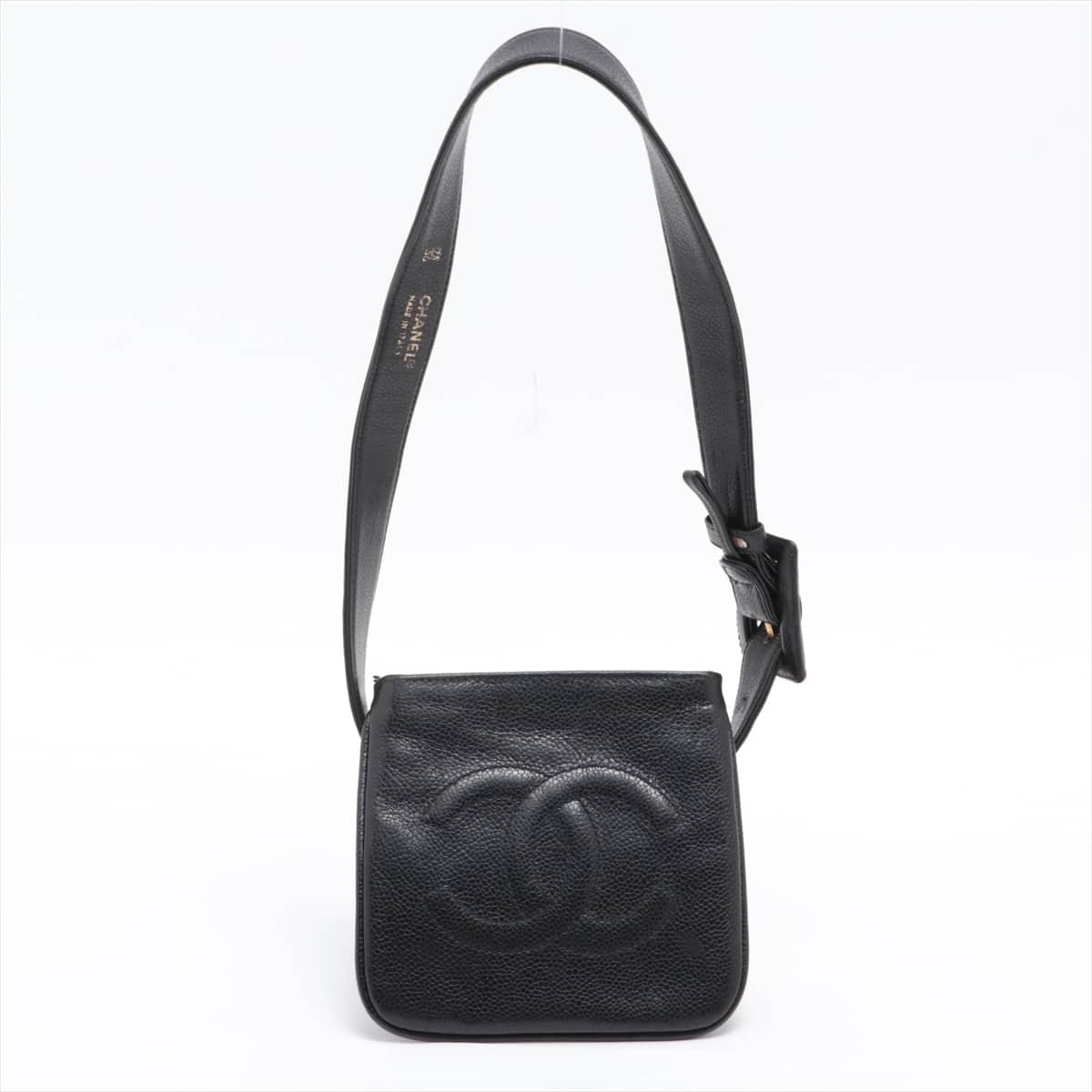 Chanel Coco Mark Caviarskin Waist bag Black Gold Metal fittings