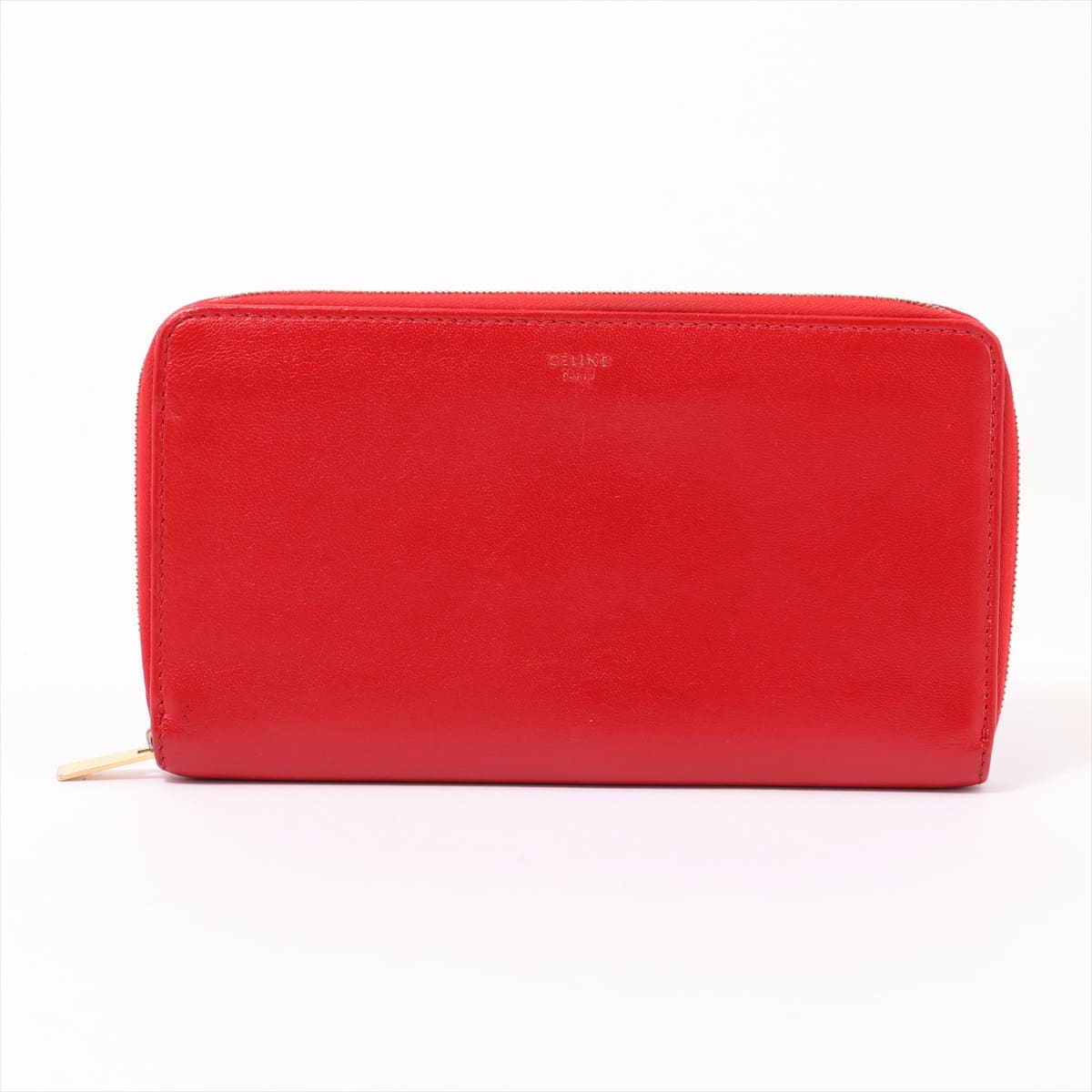 CELINE Leather Round-Zip-Wallet Red