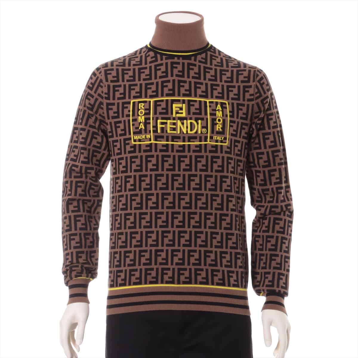 Fendi ZUCCa 18 years Polyester × Rayon Turtleneck Knit 44 Men's Brown