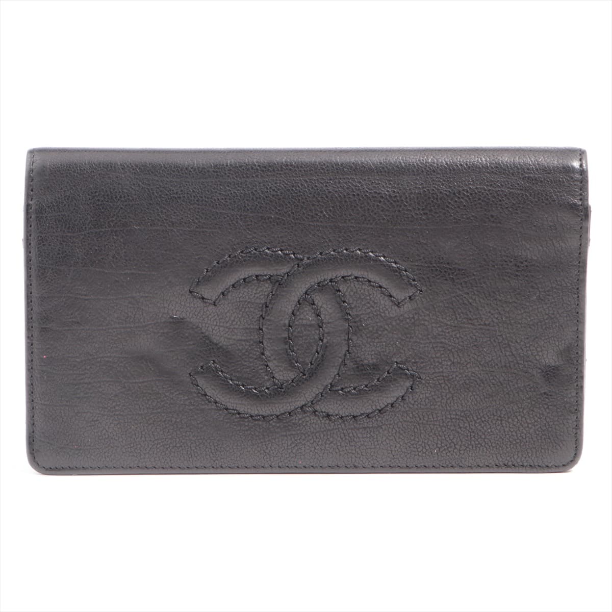 Chanel Coco Mark Leather Wallet Black Silver Metal fittings 10XXXXXX
