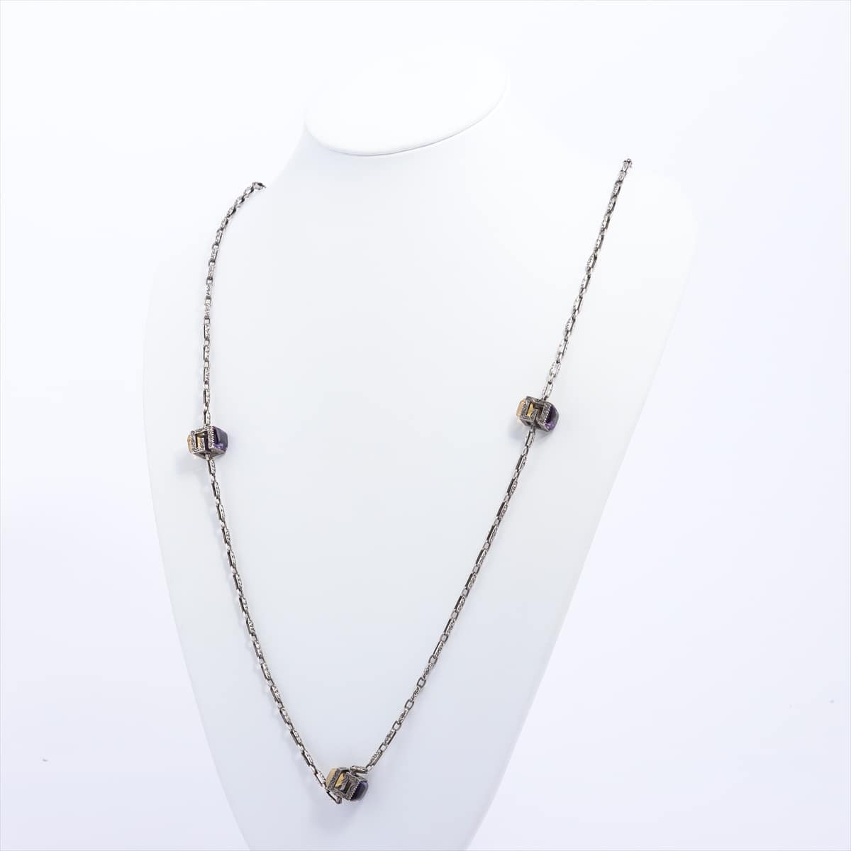 Gucci GG Necklace 925 63.1g There is a misalignment of colored stone mounting G cube 7P Citrine violet Color stone