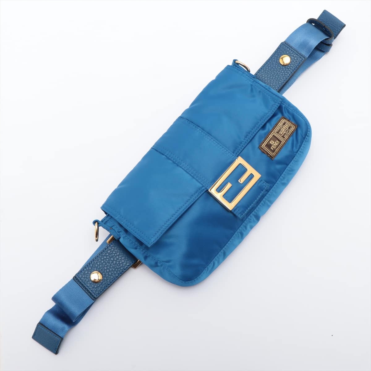 Fendi Mamma Baguette Nylon 3-way shoulder bag Blue 7VA472 Porter W name