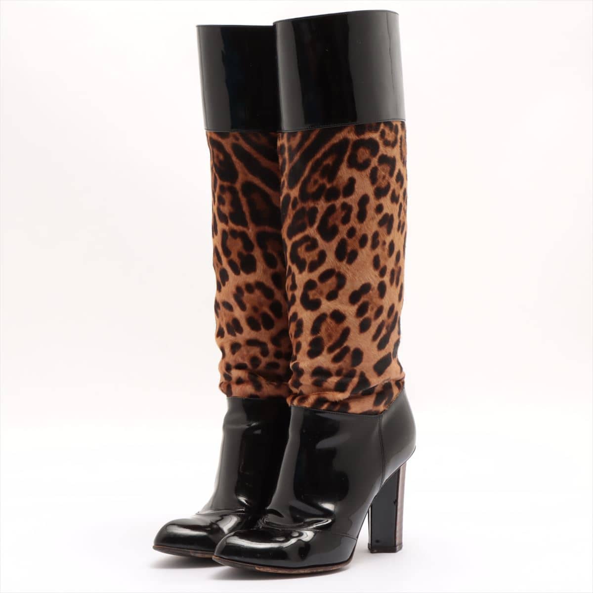 Dolce & Gabbana Cowhide x Patent Leather Long boots 36 Ladies' Léopard