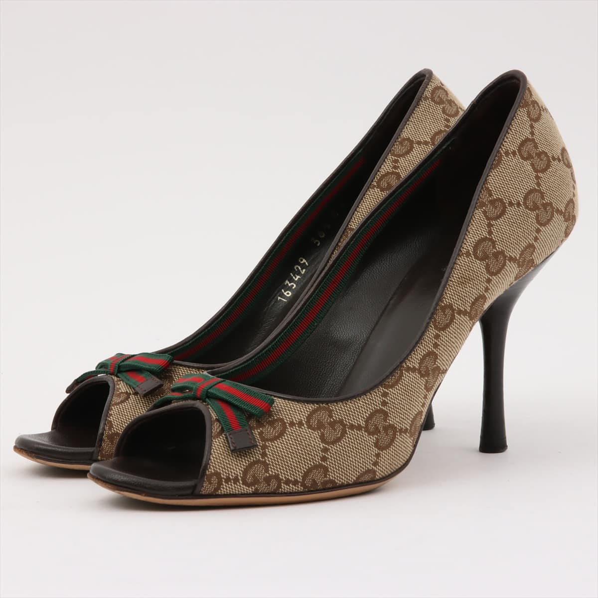 Gucci GG Canvas canvas Open-toe Pumps 36 1/2 Ladies' Brown 163429 Sherry Line