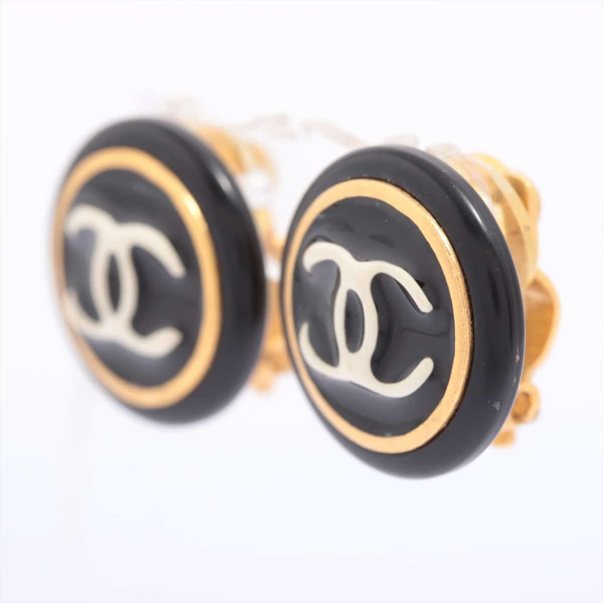 Chanel Coco Mark 97P Earrings (for both ears) GP Black×Gold