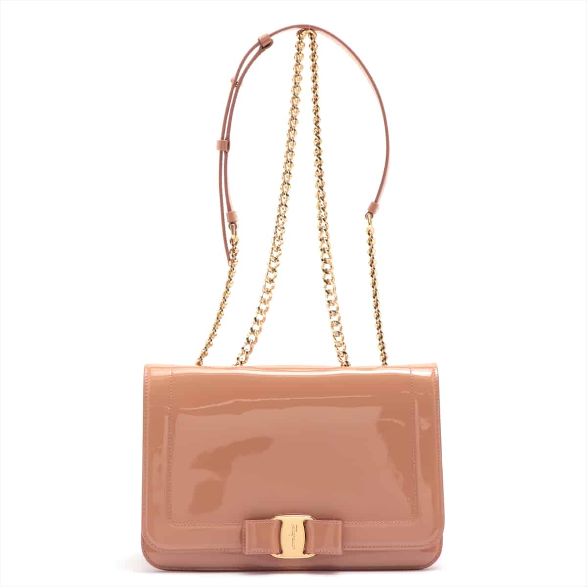 Ferragamo Vara bow Patent leather Chain shoulder bag Pink