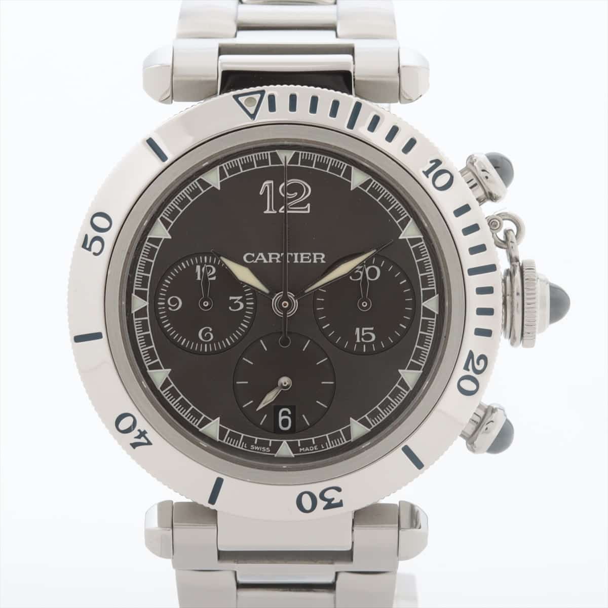 Cartier Pasha 38mm Chronograph W3105155 SS AT Gray-Face