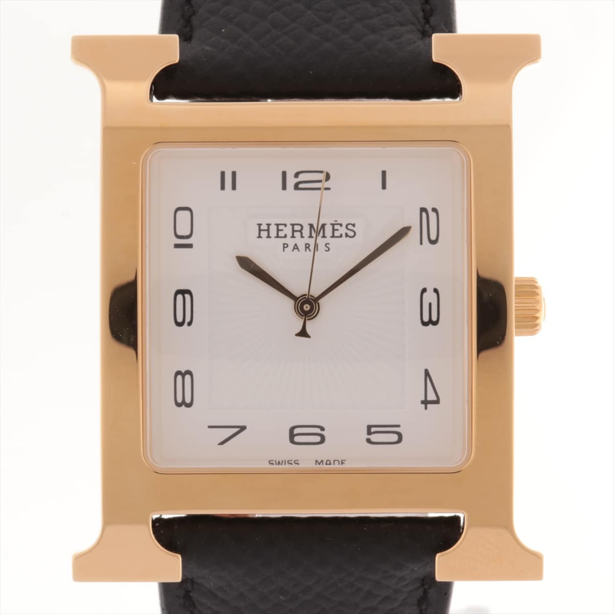 Hermès H Watch HH1.801 GP & Leather QZ White-Face