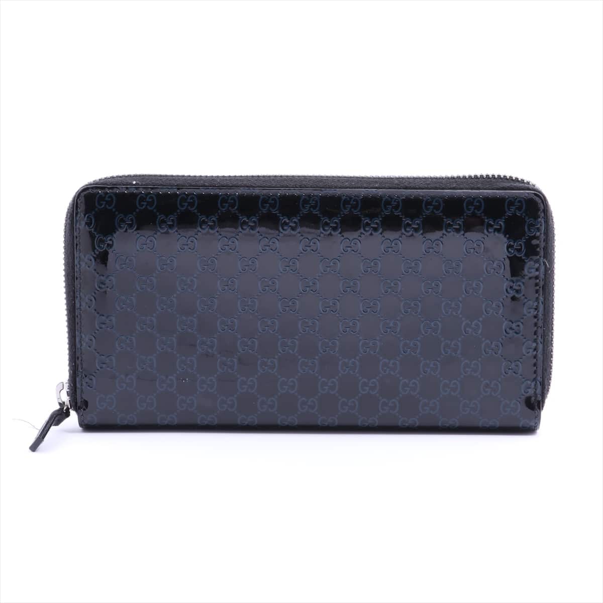 Gucci Micro Guccissima 307987 Patent leather Round-Zip-Wallet Black