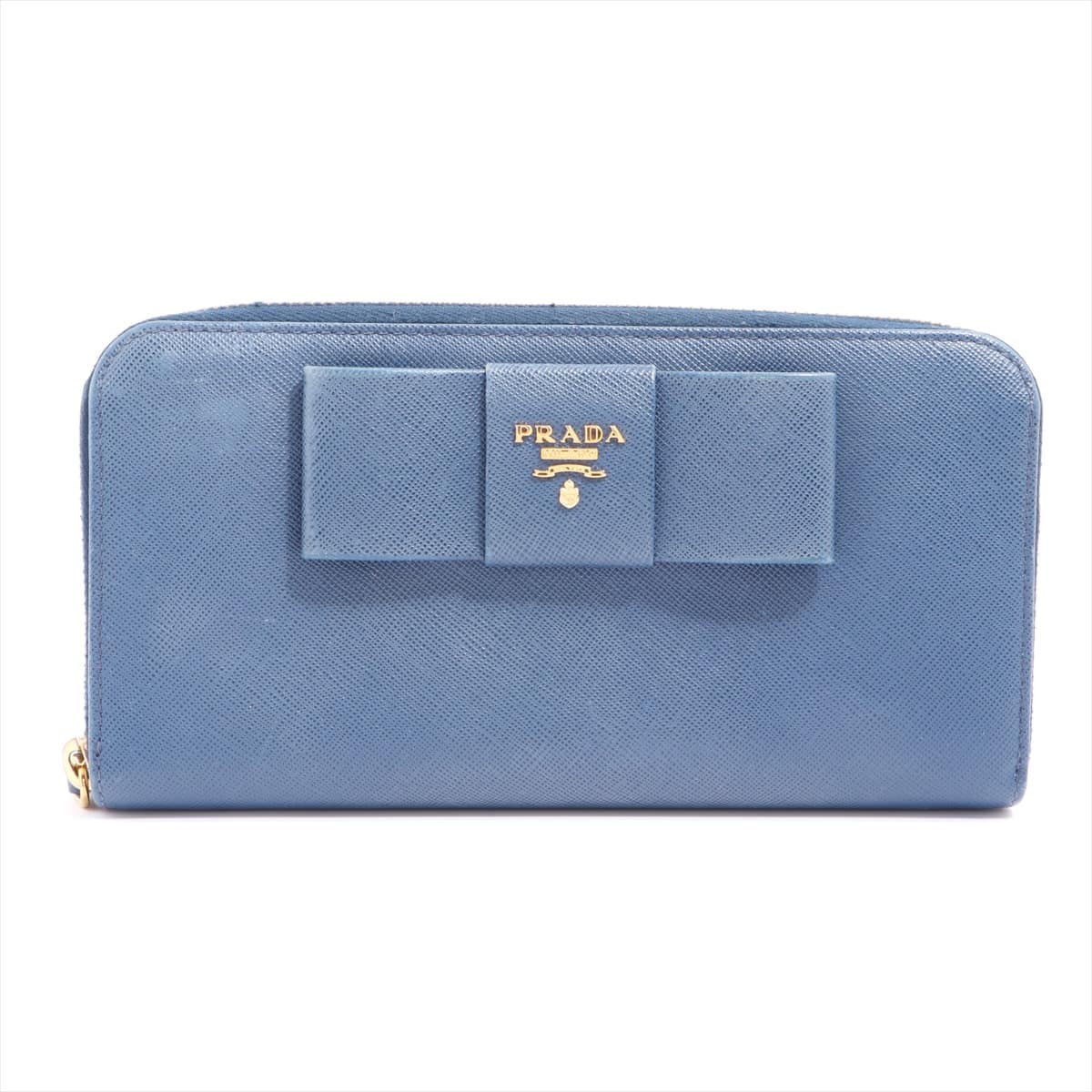 Prada Saffiano Fiocco 1ML506 Leather Round-Zip-Wallet Blue