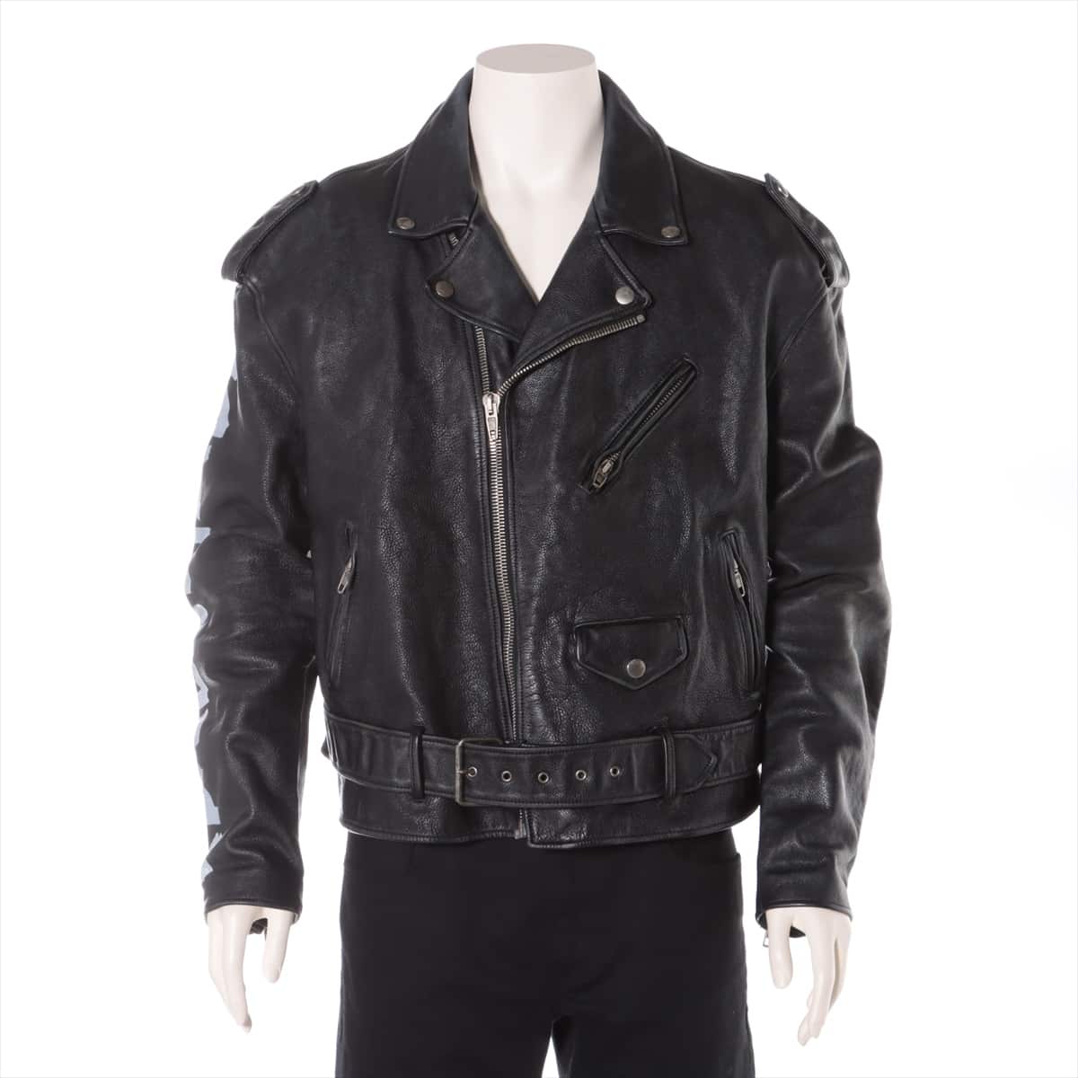 Balenciaga 18SS Leather Leather jacket 48 Men's Black  distressed logo paint 507398