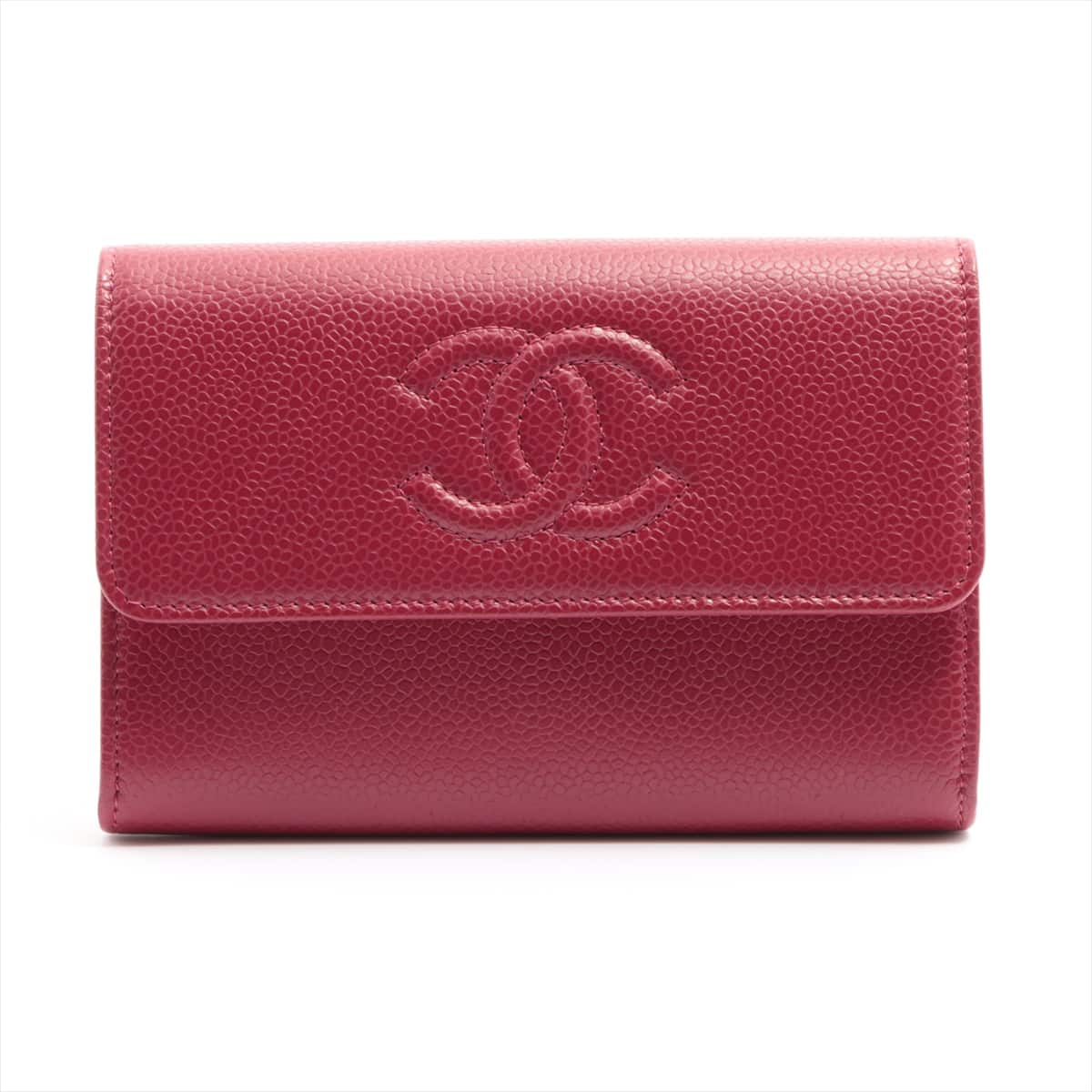 Chanel Coco Mark Caviarskin Wallet Pink Silver Metal fittings 20XXXXXX
