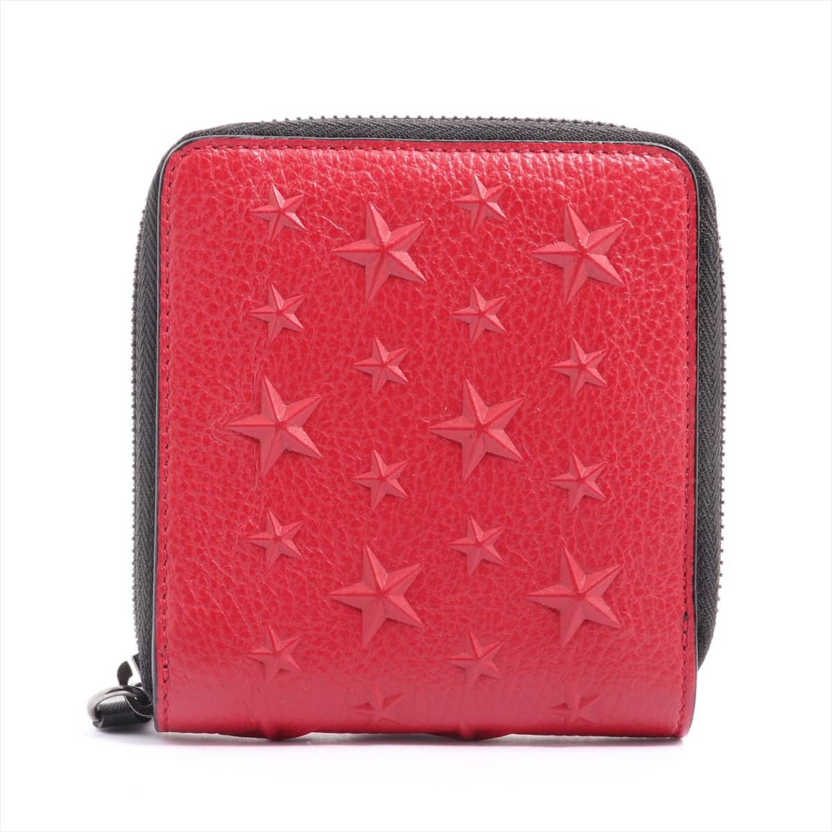 Jimmy Choo Leather Round-Zip-Wallet Red x Black Lawrence