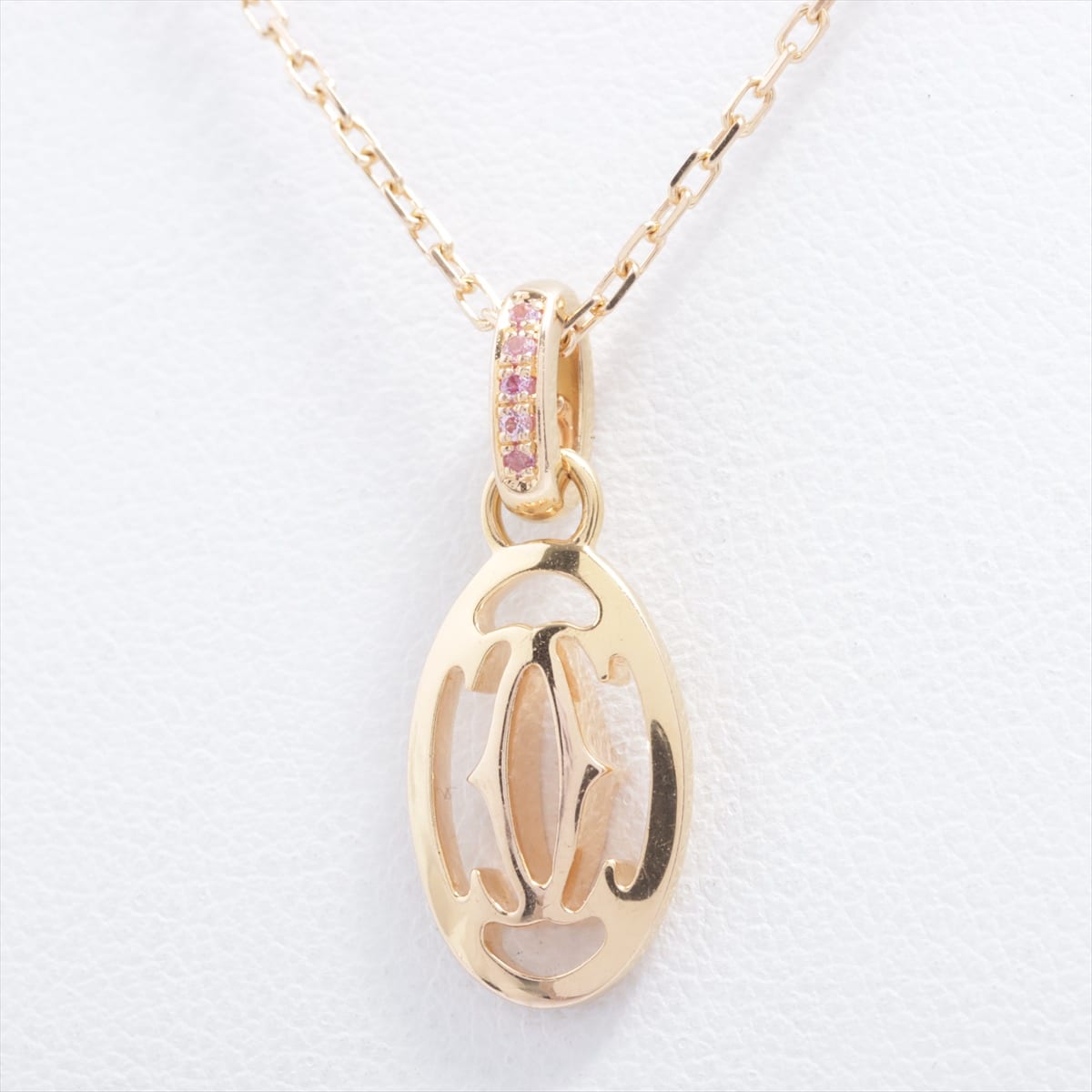 Cartier Logo Double C Pink sapphire Necklace 750 PG 4.4g