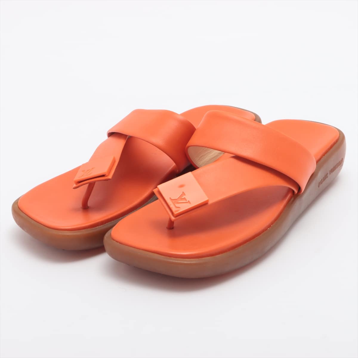 Louis Vuitton Leather × Rubber Sandals 36 Ladies' Orange LV Logo MA1011