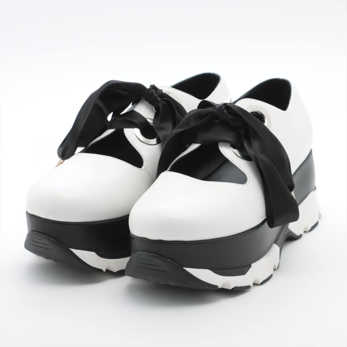 Marni Leather Sneakers 36 Ladies' Black × White platforms Ribbon