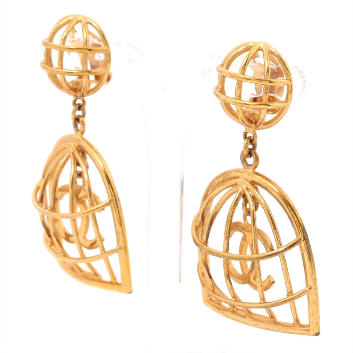 Chanel Coco Mark Earrings (for both ears) GP Gold birdcage No rubber 93P