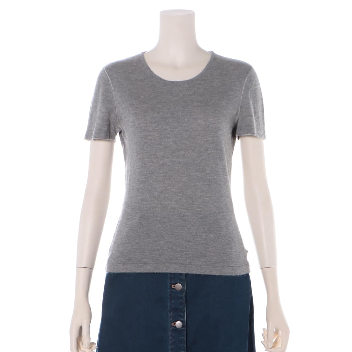 Chanel 00A Cashmere & Silk Short Sleeve Knitwear 36 Ladies' Grey  Logo