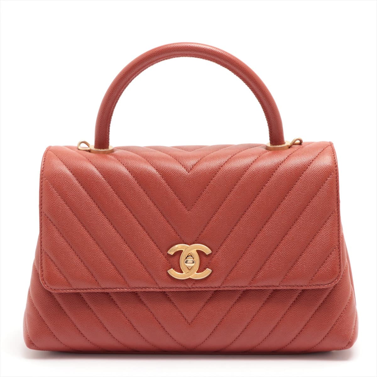 Chanel Coco Handle Caviarskin 2way handbag V Stitch Brown Gold Metal fittings 26XXXXXX