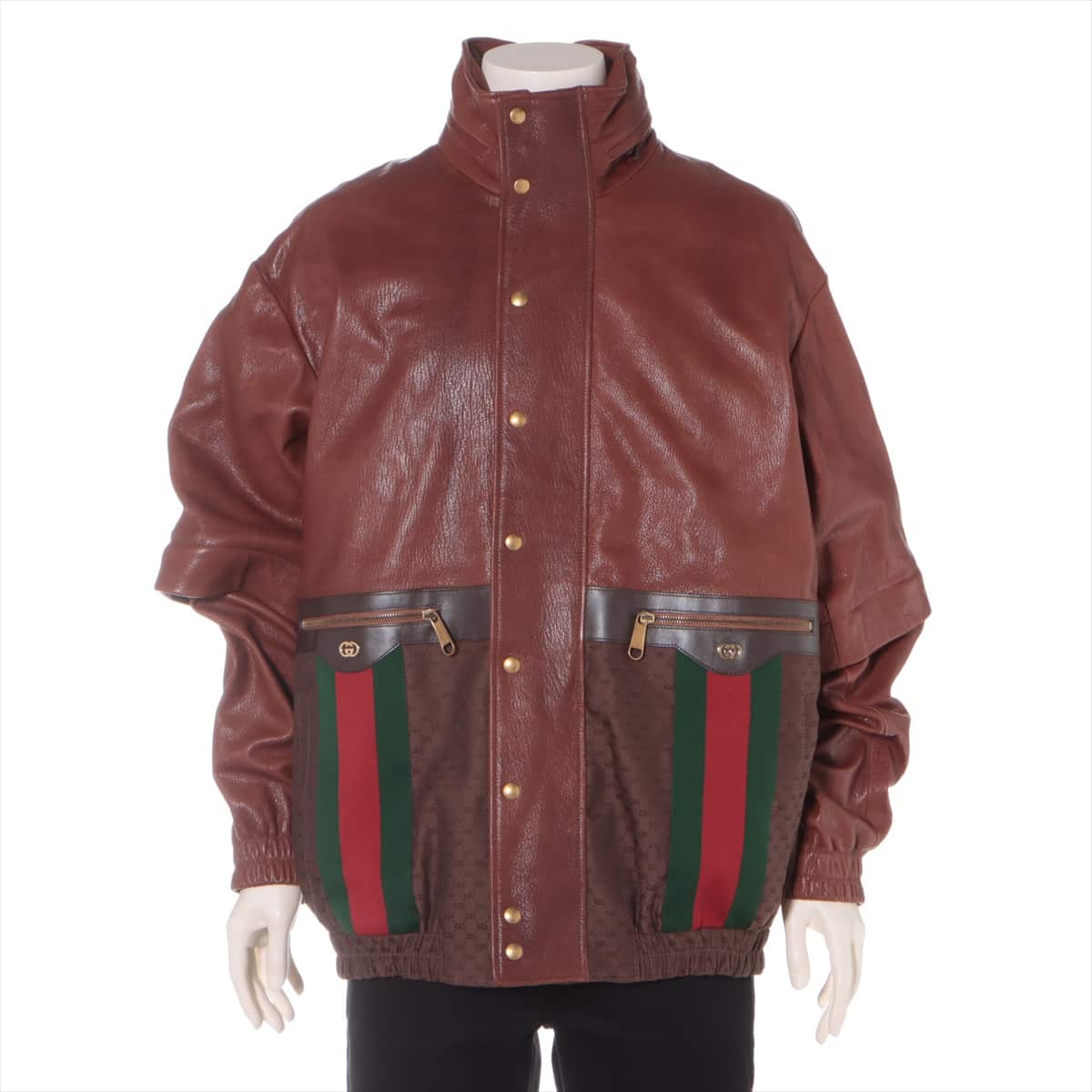 Gucci Interlocking G Lam Leather jacket 50 Men's Brown  624737 Web Removable sleeves