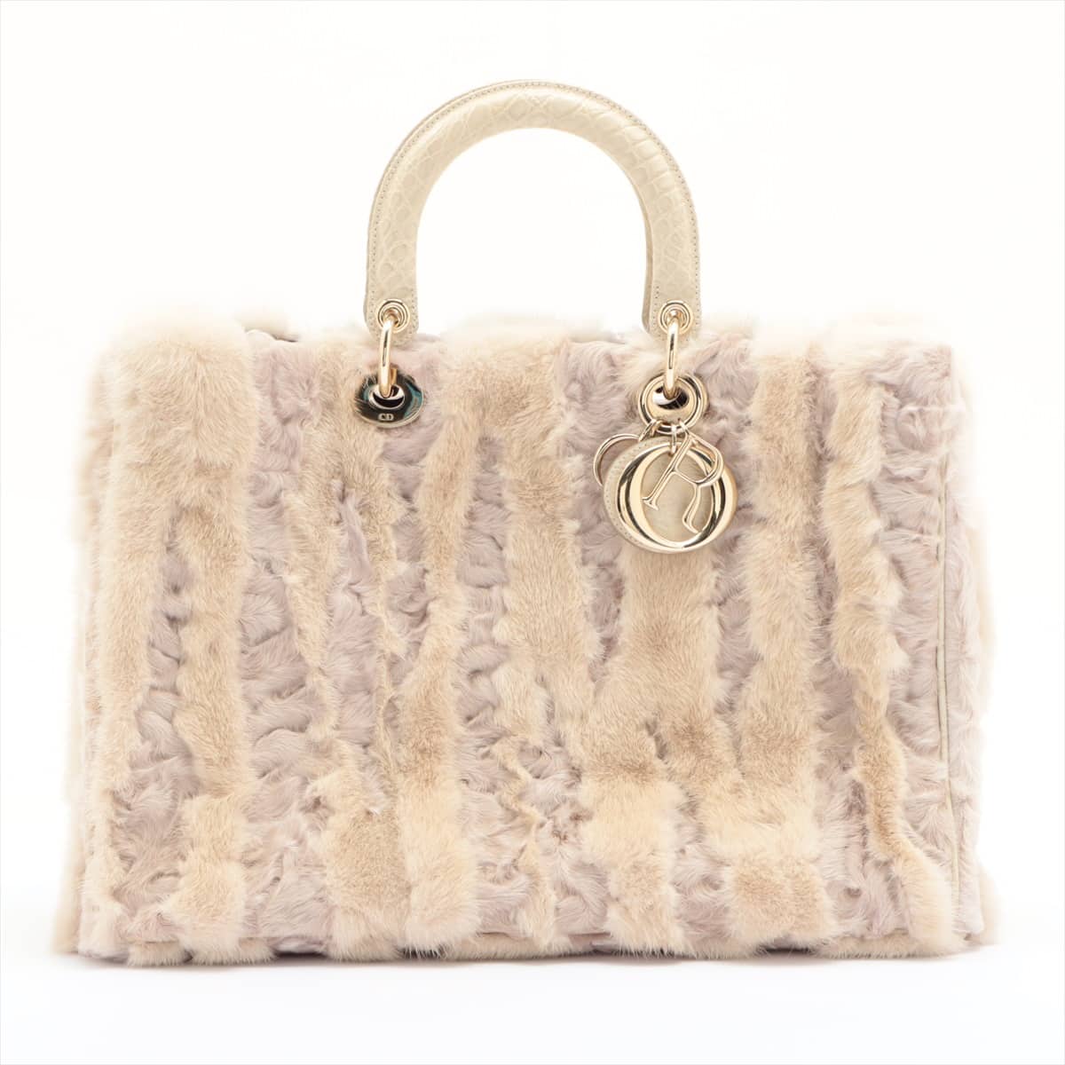 Christian Dior Fur × Leather 2way handbag Beige