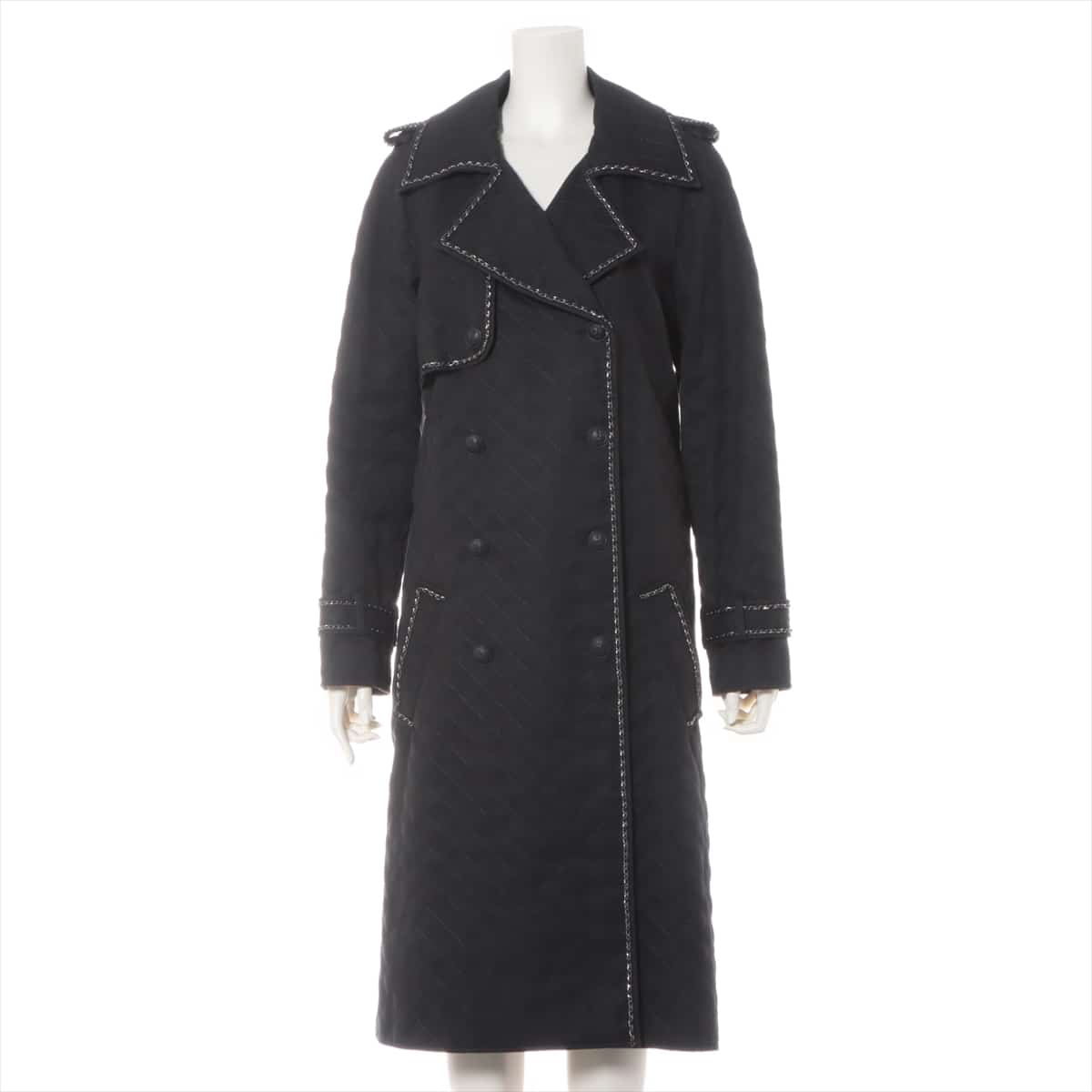 Chanel Matelasse 04A Cotton & nylon Trench coat 40 Ladies' Black  Coco Button Chain