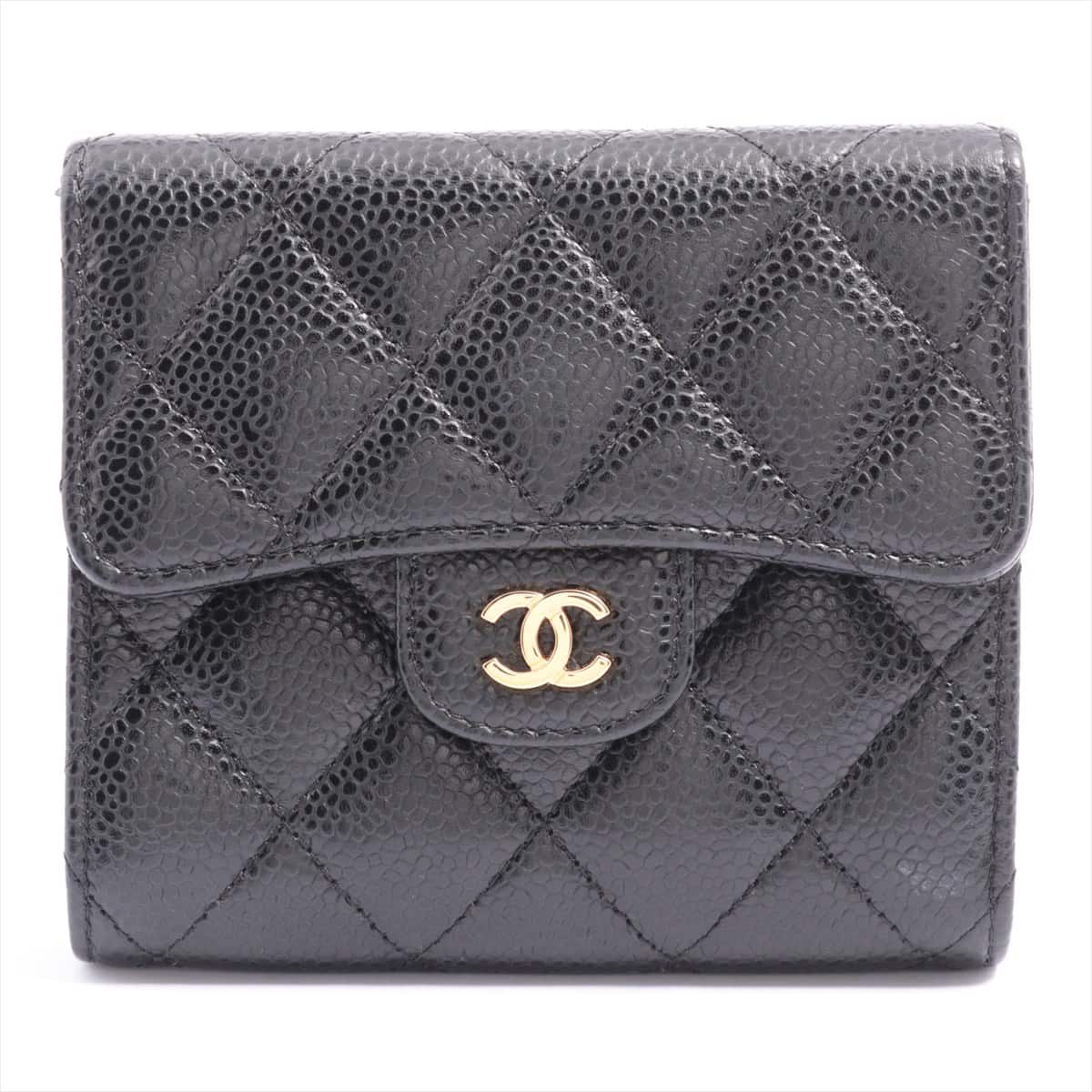 Chanel Matelasse Caviarskin Wallet Black Gold Metal fittings 27th