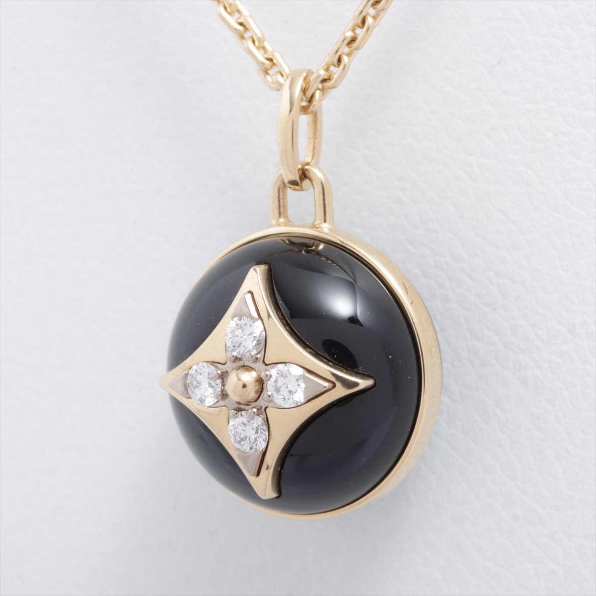 Louis Vuitton Pandantif PM B Blossom diamond Onyx Necklace 750(YG) 6.9g