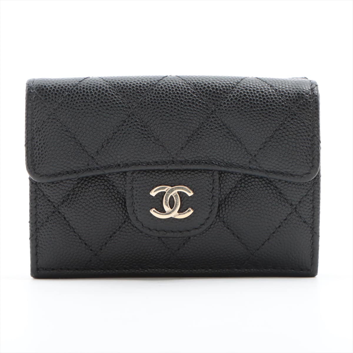Chanel Matelasse Caviarskin Wallet Black Silver Metal fittings 31st