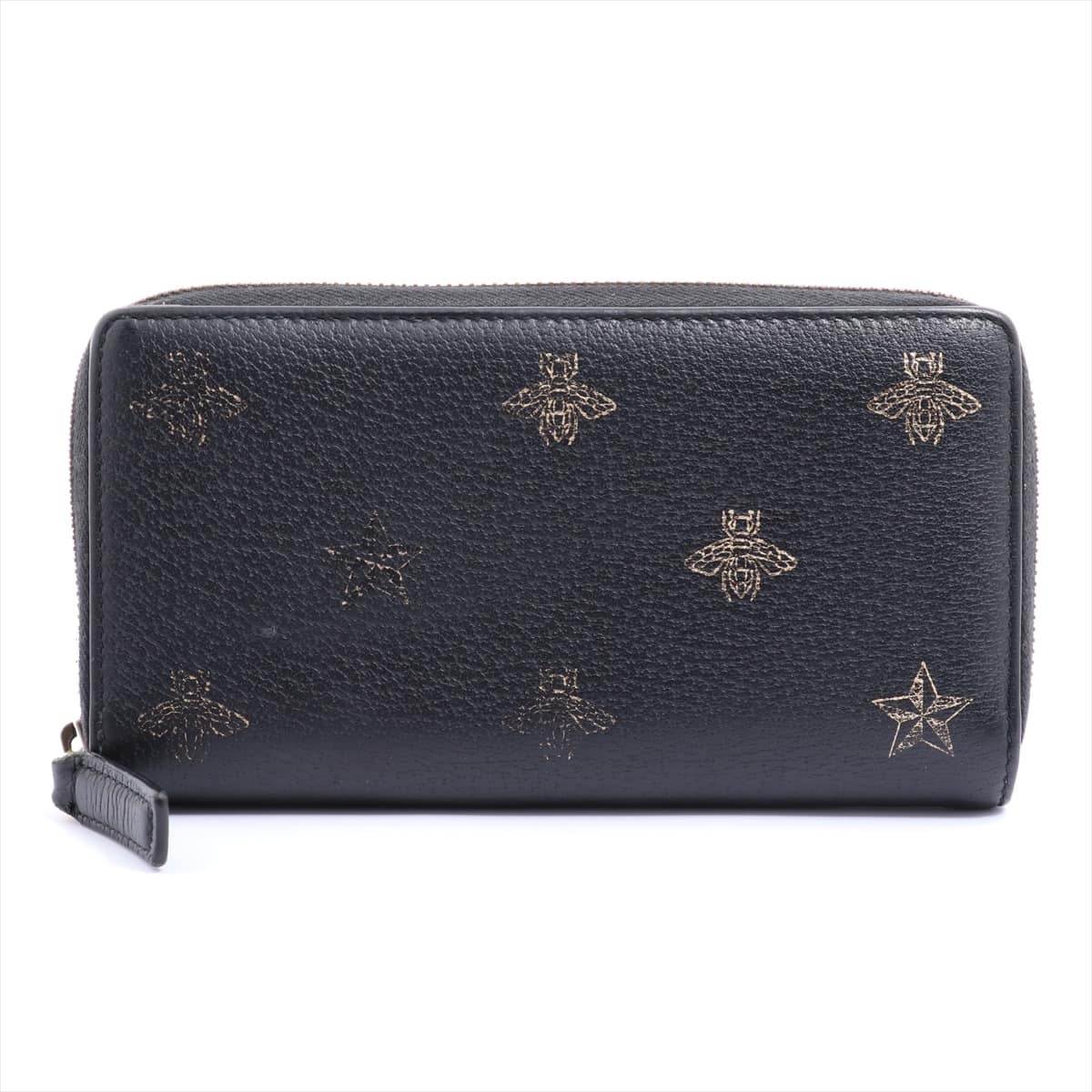 Gucci Bee & Star 495062 Leather Round-Zip-Wallet Black