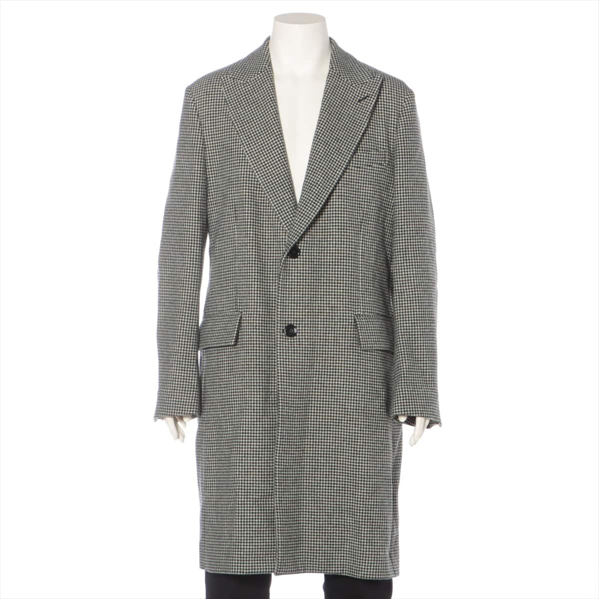 Dolce & Gabbana Wool Long coat 50 Men's Black × White  Houndstooth pattern