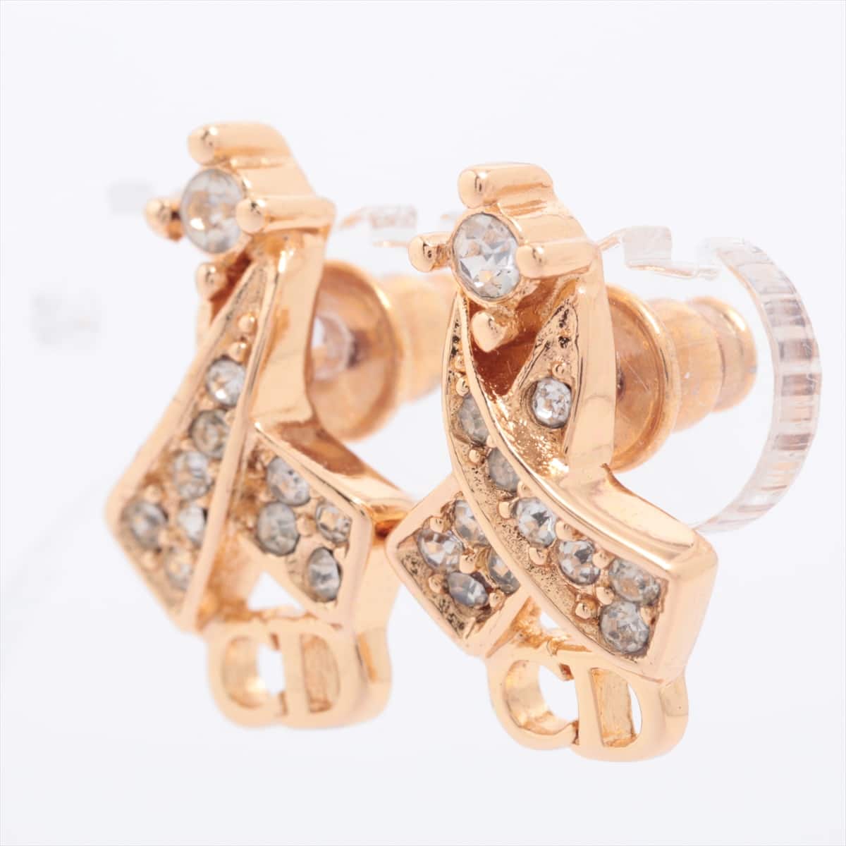 Christian Dior CD logo Piercing jewelry (for both ears) GP Gold Rhinestone