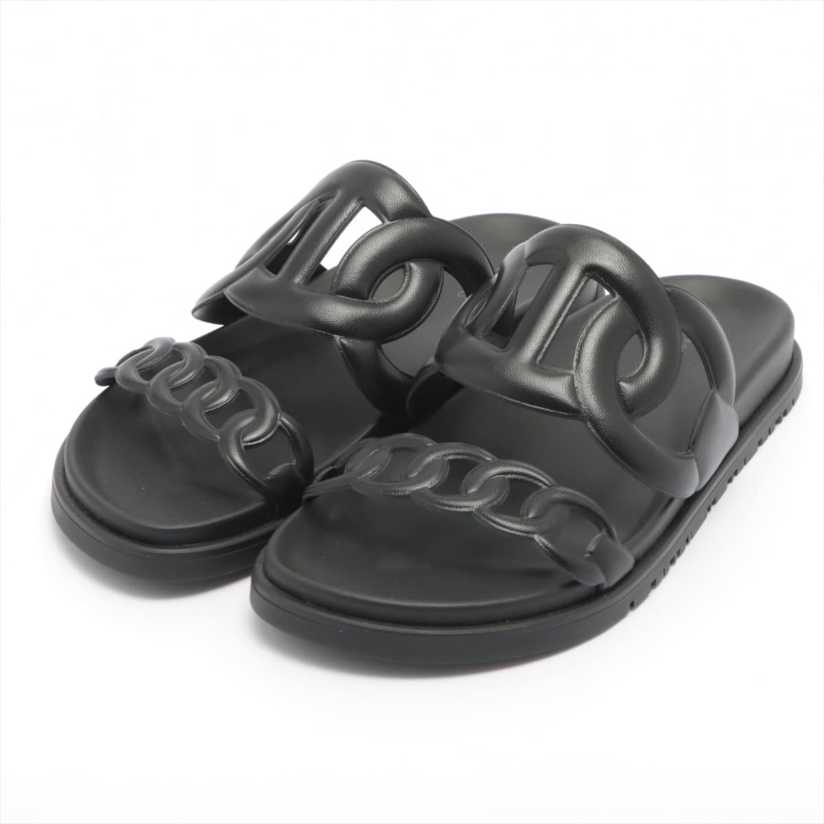 Hermès 22 years Leather × Rubber Sandals 37 Ladies' Black extras H221146Z 2110