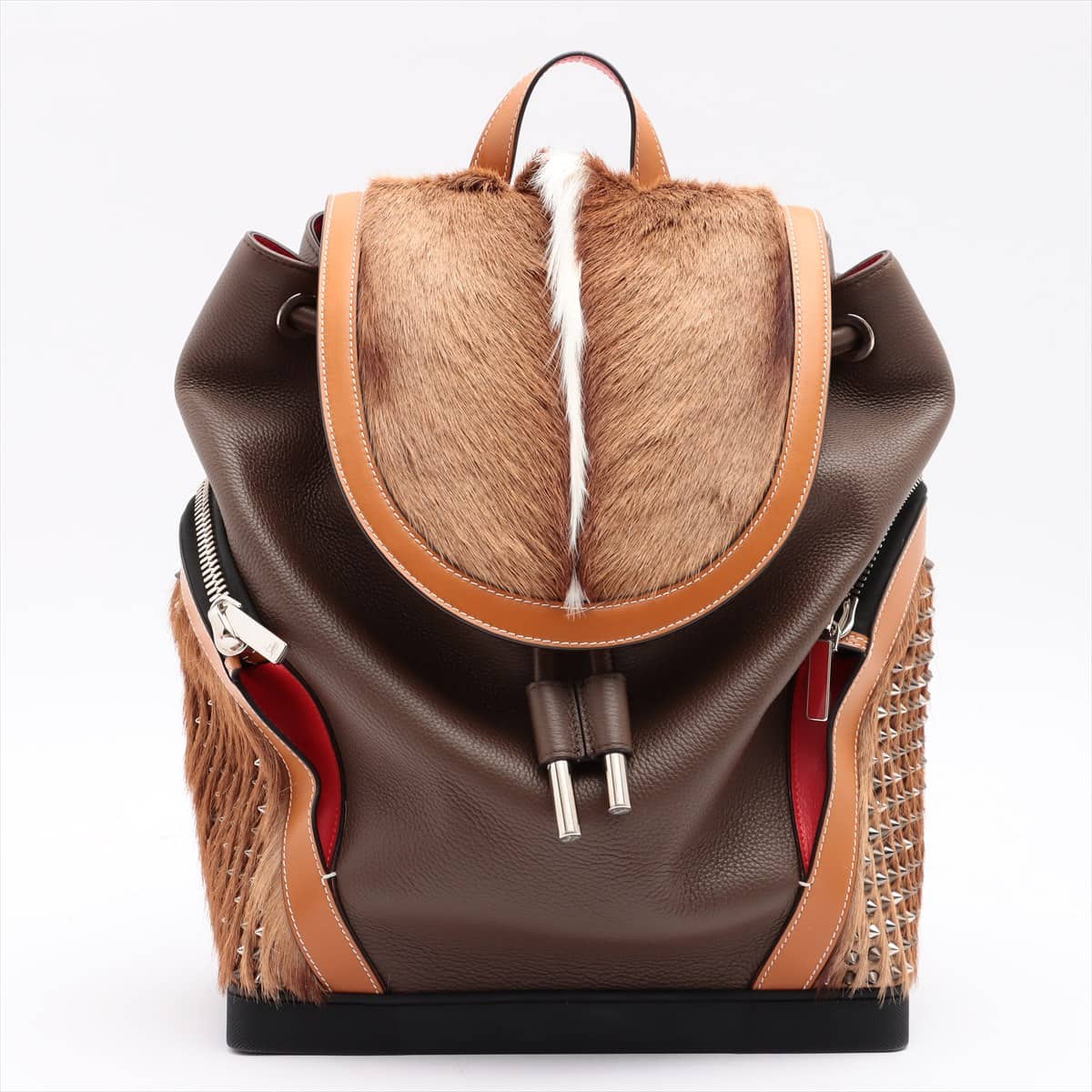 Christian Louboutin Explorer Funk Leather & Cowhide Backpack Brown