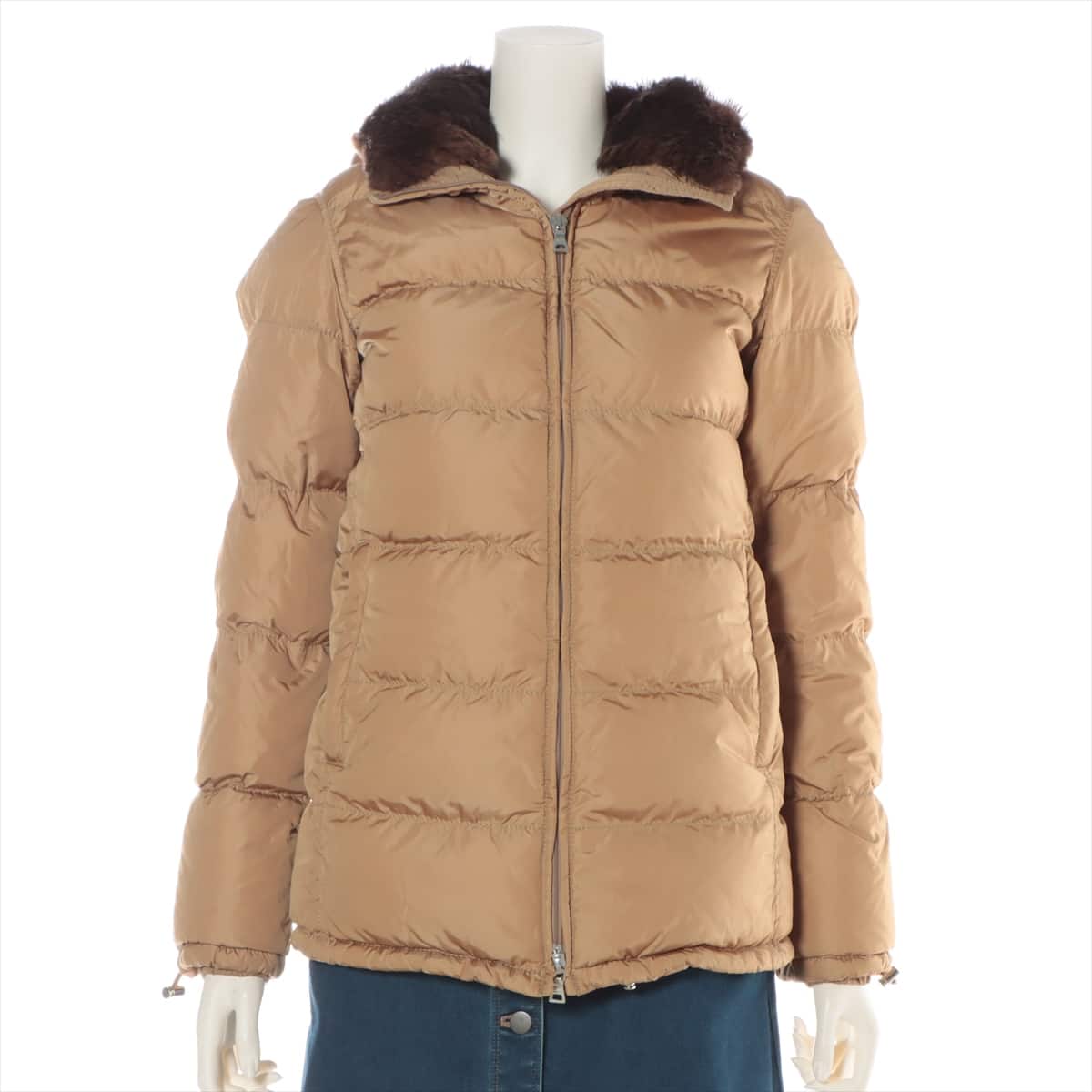 Prada Sport Nylon Down jacket 38 Ladies' Brown  With barbie fur