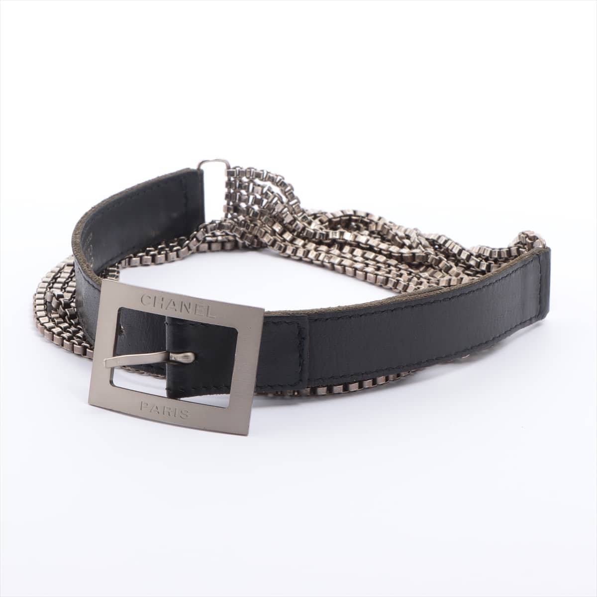 Chanel 00C Chain belt 75/30 GP & Leather Black × Silver