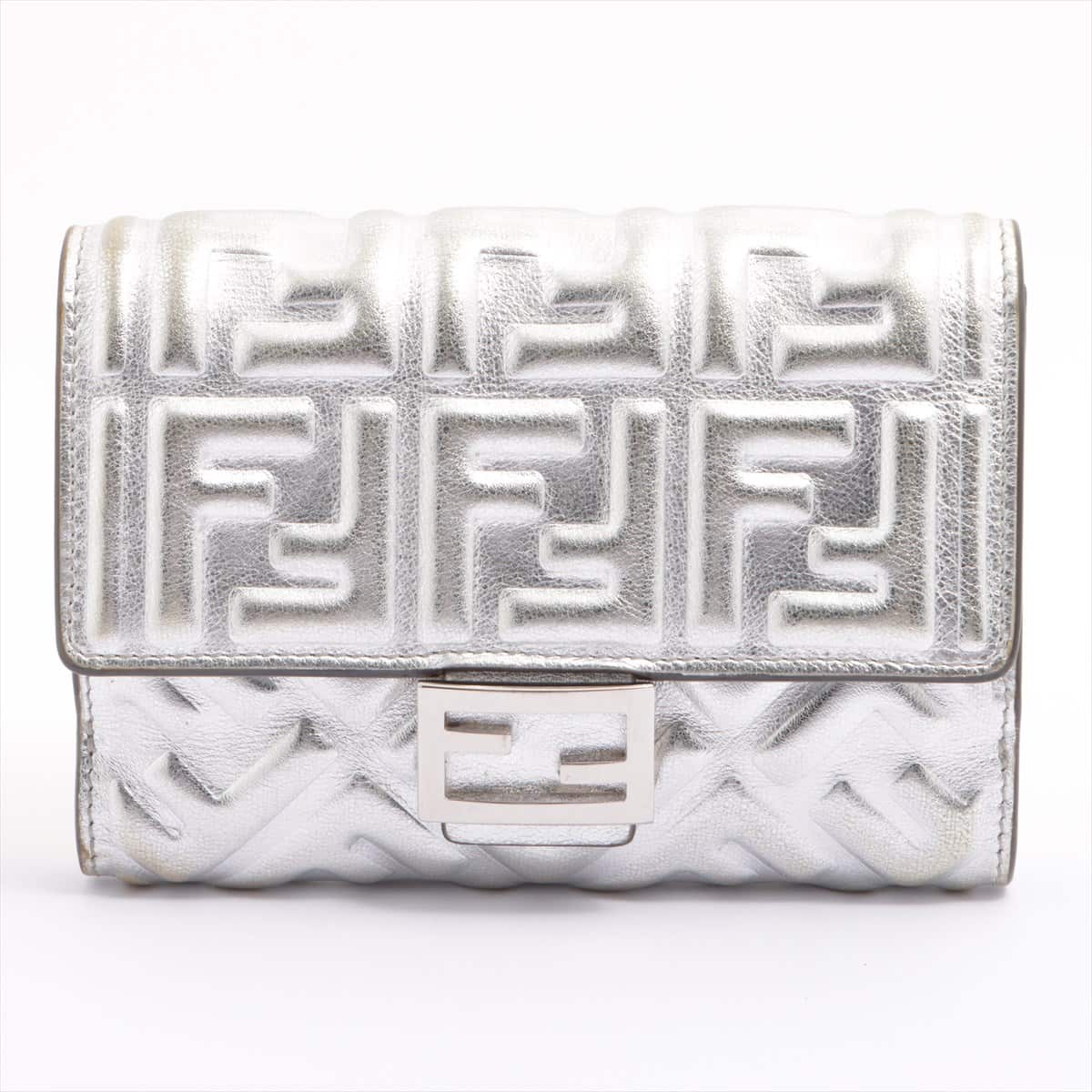 Fendi ZUCCa 8M0419 Leather Wallet Silver