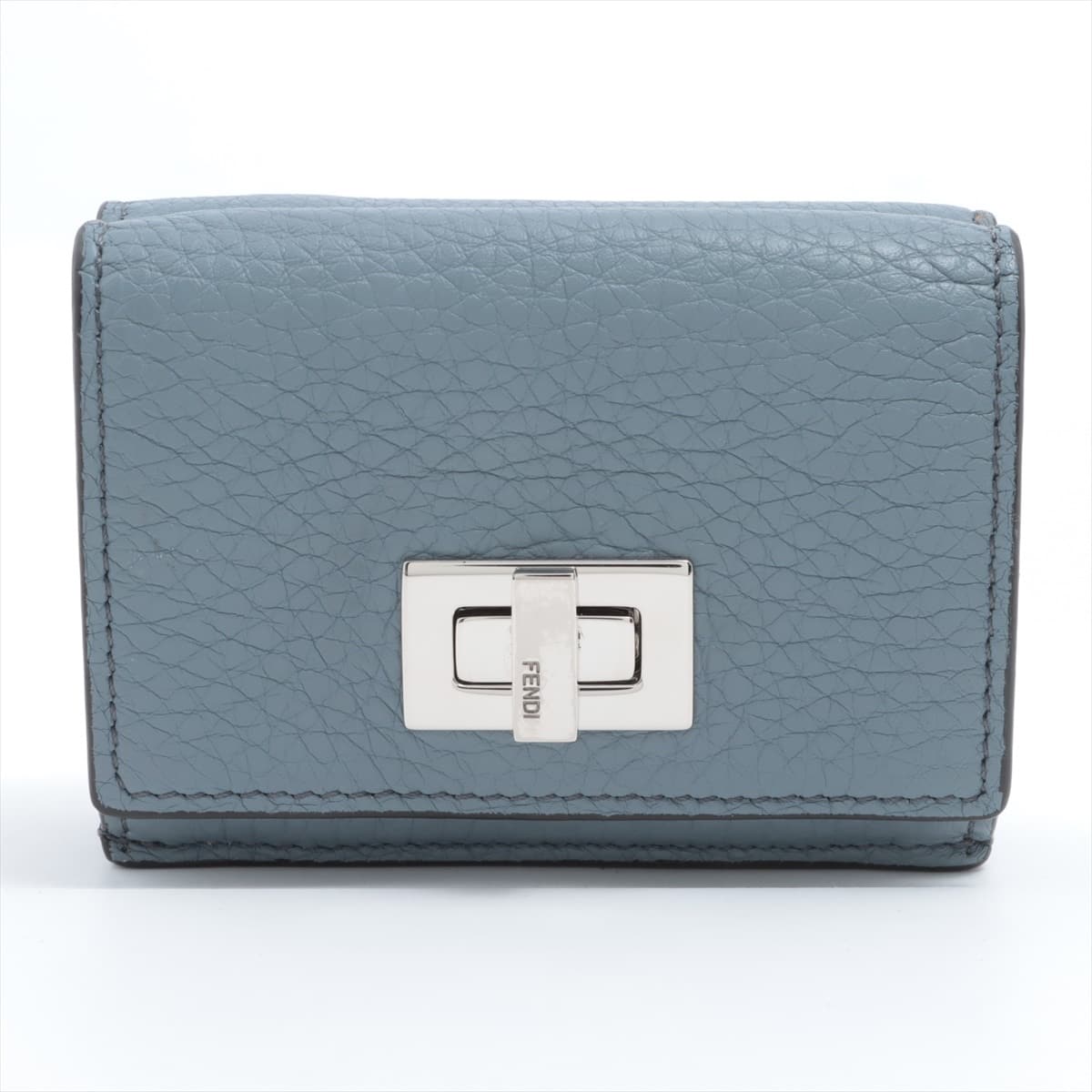 Fendi Selleria Peek-a-boo 8M0426 Leather Compact Wallet Grey