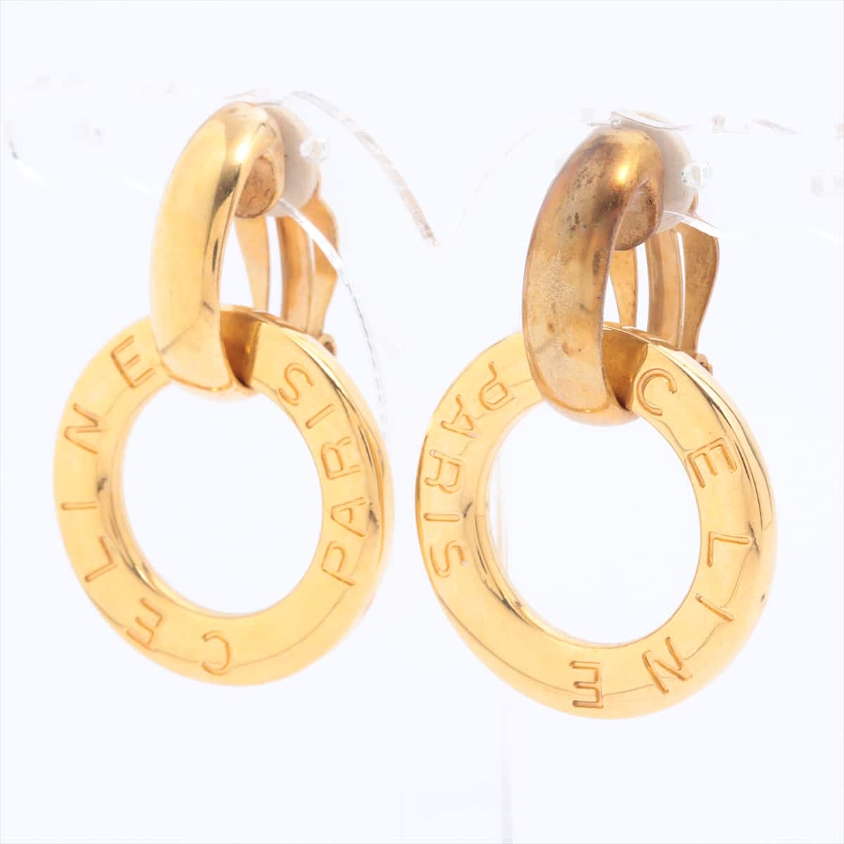 CELINE Vintage Earrings (for both ears) GP Gold Circle logo
